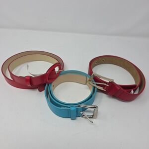 Talbots Belt Set Womens XS Red Turquoise Leather Italian Made Gold Silver Buckle